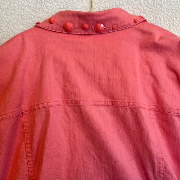 Ruby Rd pink hand beaded button front long sleeve shirt with pockets - Picture 4 of 5